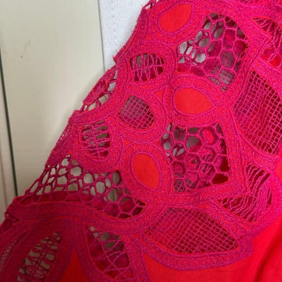 Chelsea & Violet Red Dress with Pink Crochet Trim - Picture 8 of 13